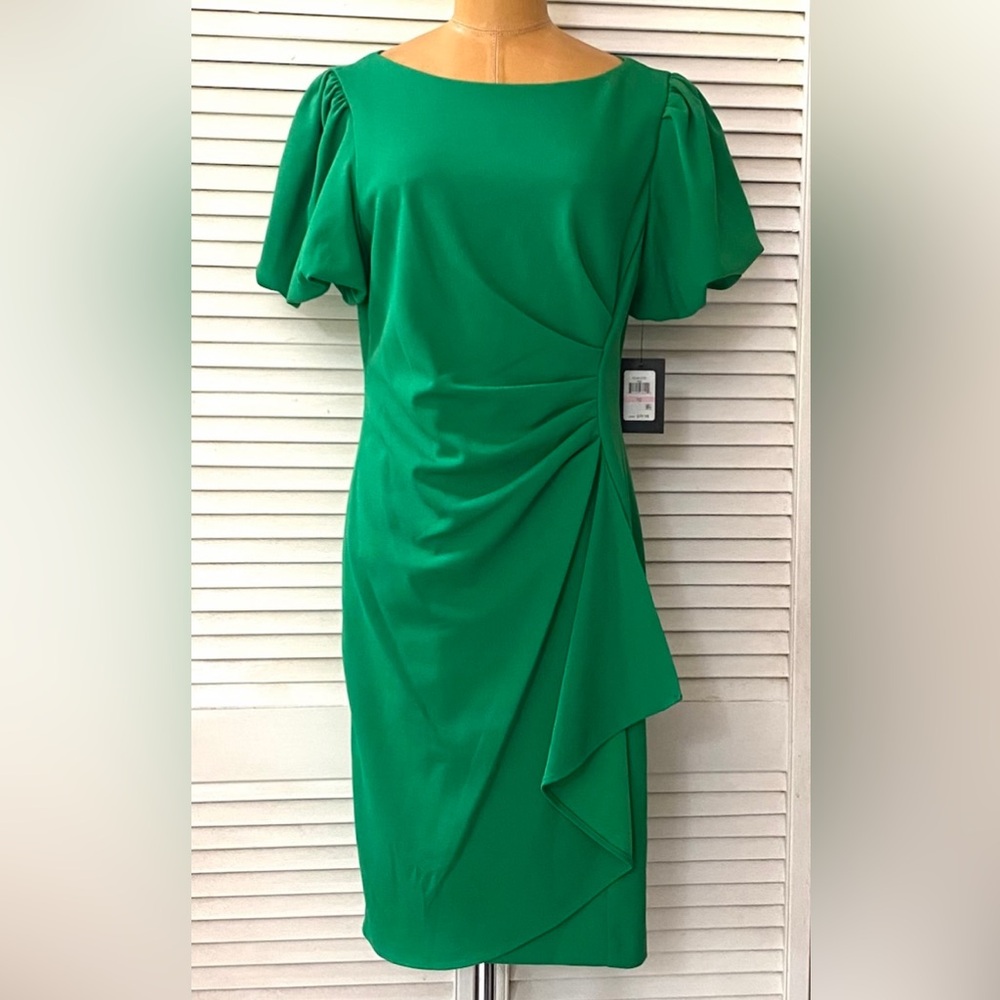 🆕 DKNY Dress Womens size 10 Green Short Tulip Sleeve Professional Business NWT - Picture 2 of 10